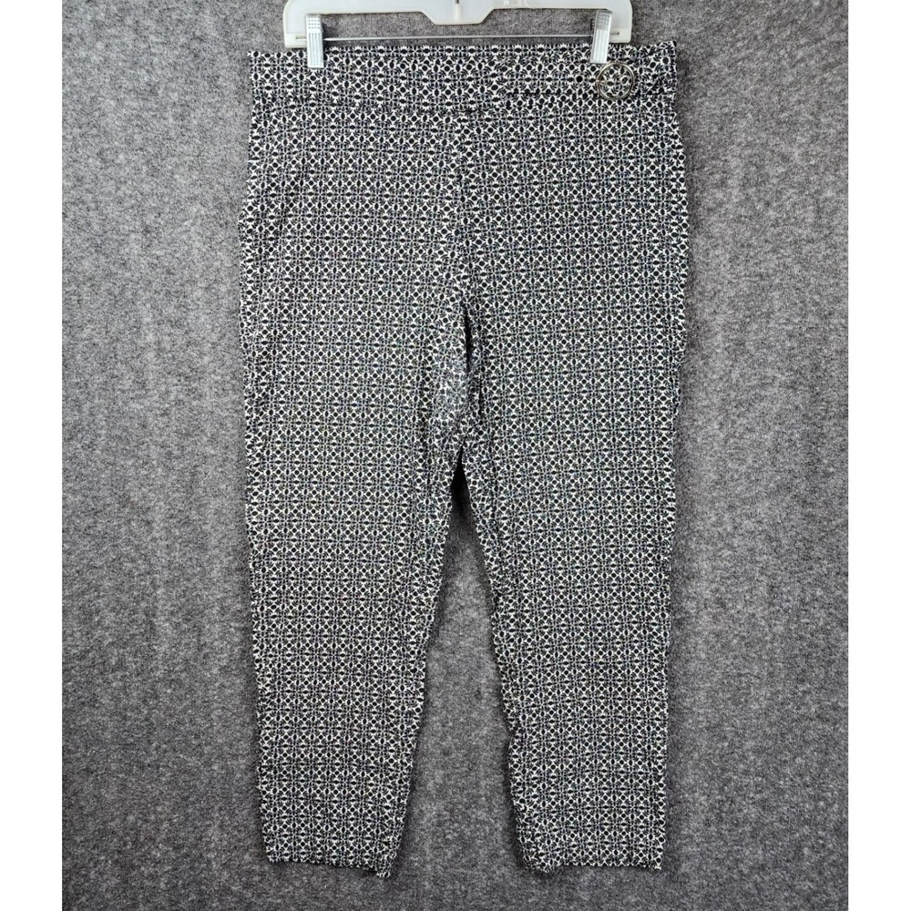 Verve Blues Ankle Pants Women Large Black White Geometric Print High Rise Crop
